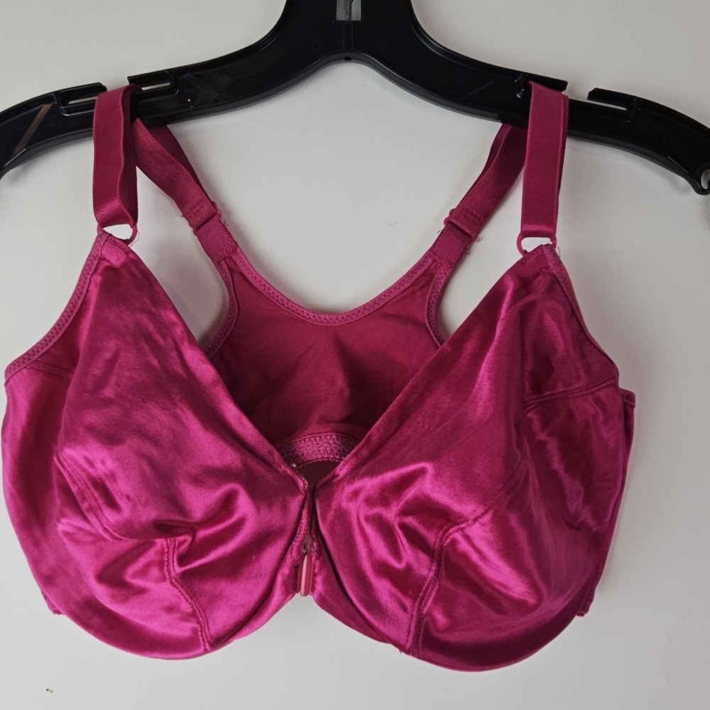 Womens‎ 34D Bra Hot Pink Satin Lightly Lined Second Skin Vintage Front Closure
